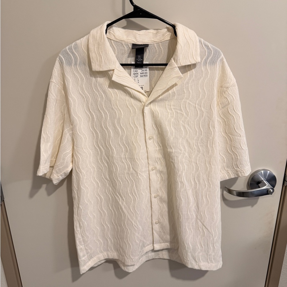 H&M Men's Textured Cream Button Down Shirt
